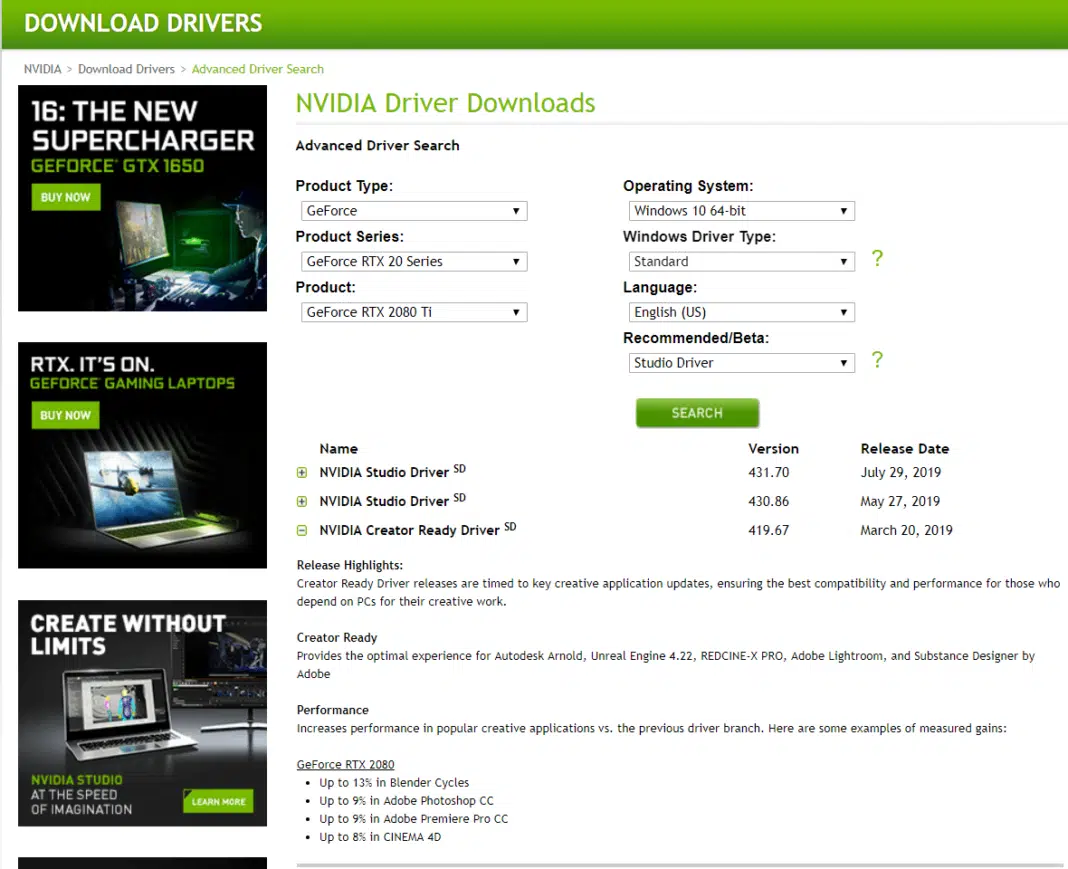nvidia driver studio