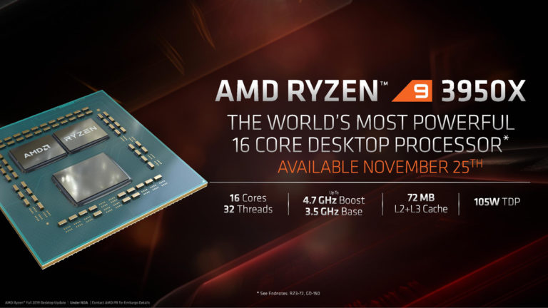 AMD Announces 16-Core Ryzen 9 3950X, Coming November 25