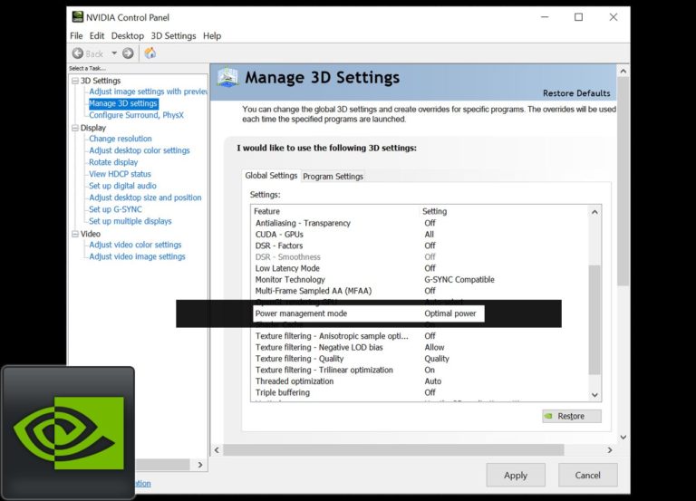 NVIDIA GeForce Driver Power Mode Settings Compared