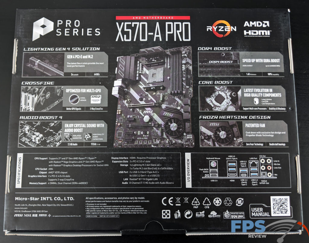 MSI X570-A PRO Motherboard Back of Box