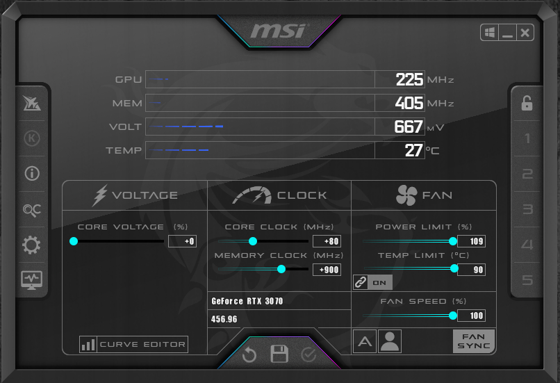 NVIDIA GeForce RTX 3070 FE Overclocking MSI Afterburner Maximum Overclock