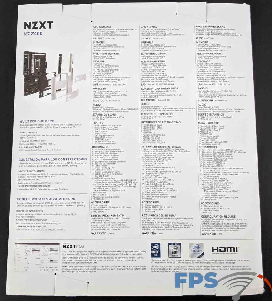 NZXT N7 Z490 Motherboard Back of Box