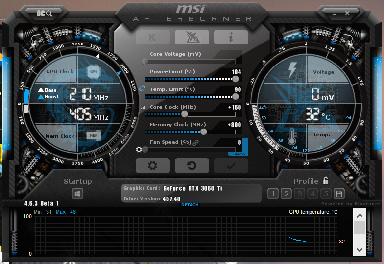 MSI GeForce RTX 3060 Ti GAMING X TRIO Video Card MSI Afterburner Highest Stable Overclock