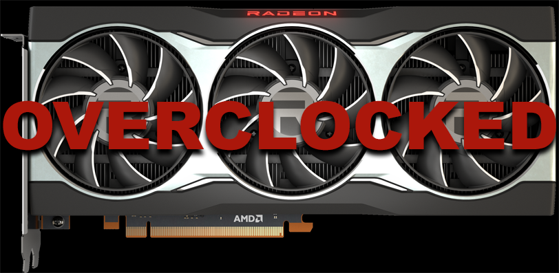 AMD Radeon RX 6800 video card overlaid with overclock text