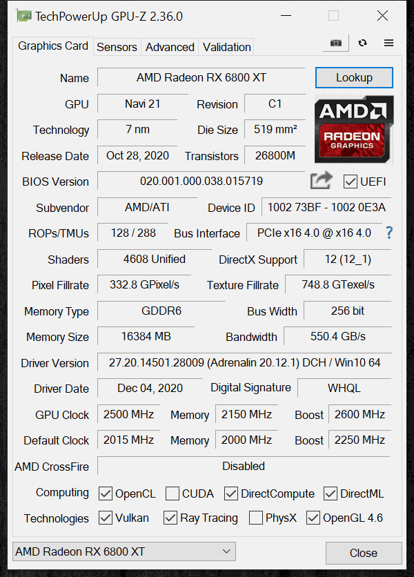 AMD Radeon RX 6800 XT Overclocking Overclocked GPUz 