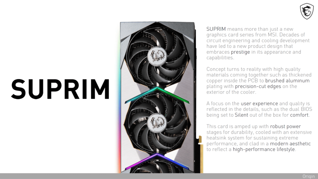 MSI GeForce RTX 3080 SUPRIM X Product Marketing Information from MSI