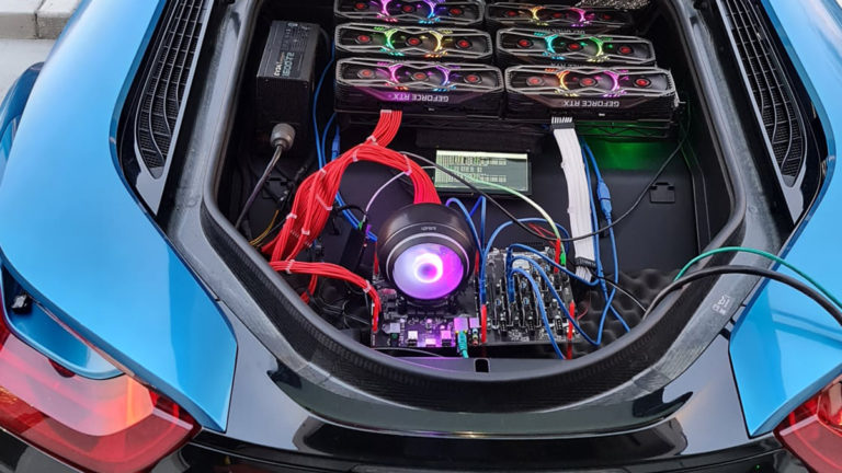 Guy Builds NVIDIA GeForce RTX 3080 Mining Rig in the Back of His BMW “Just to Annoy Gamers”