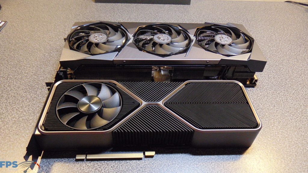 MSI GeForce RTX 3080 SUPRIM X and GeForce RTX 3080 Founders Edition Angled View