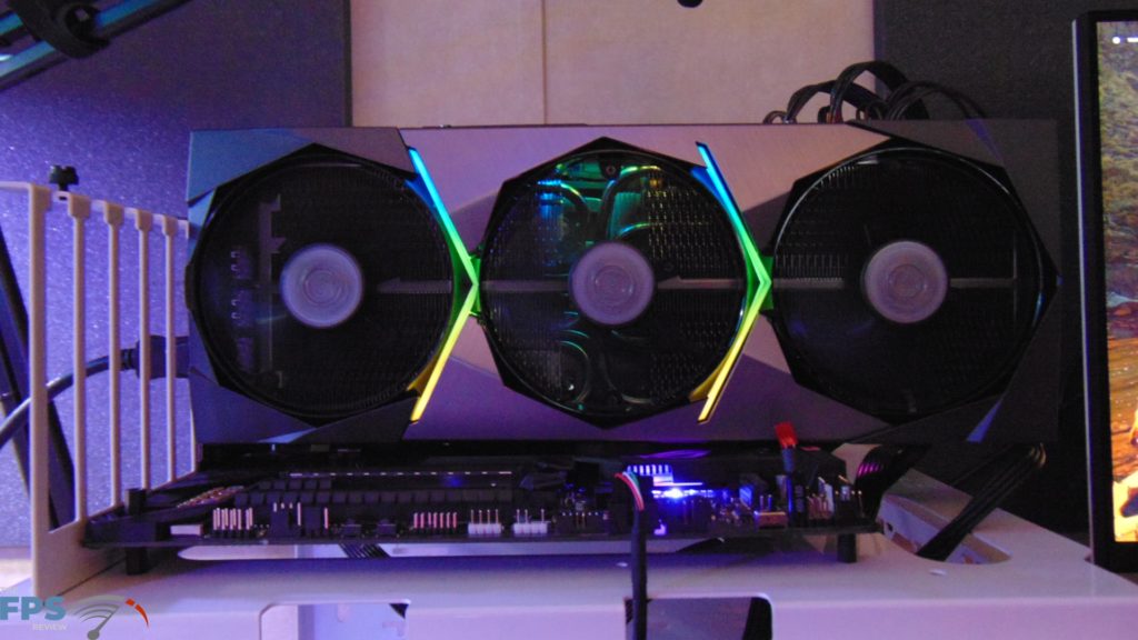 MSI GeForce RTX 3080 SUPRIM X Front View in the dark RGB