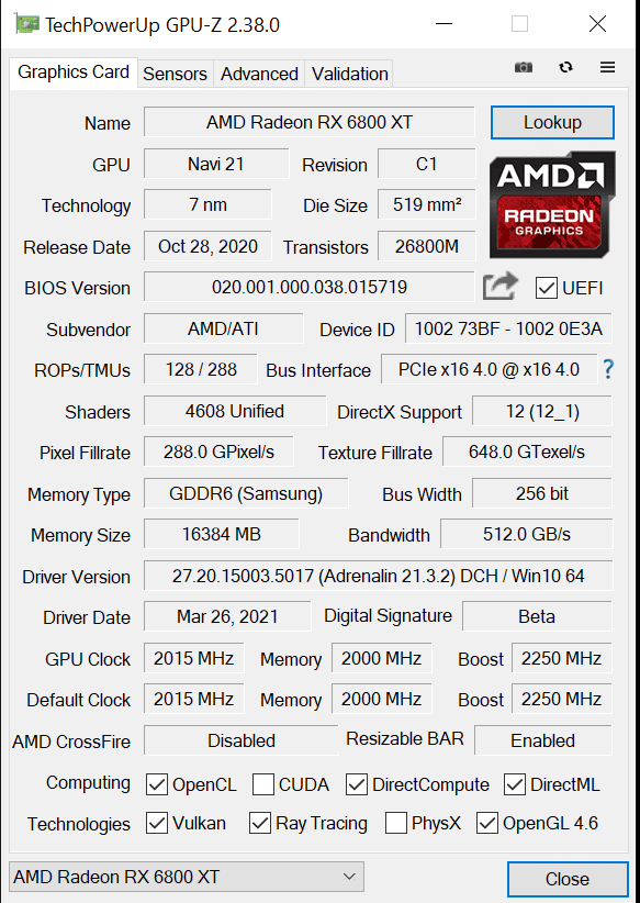 AMD Radeon RX 6800 XT Smart Access Memory