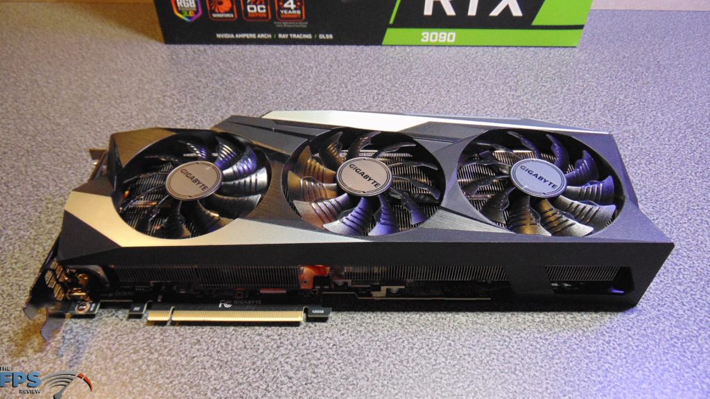 GIGABYTE GeForce RTX 3090 GAMING OC Front of Card on Table