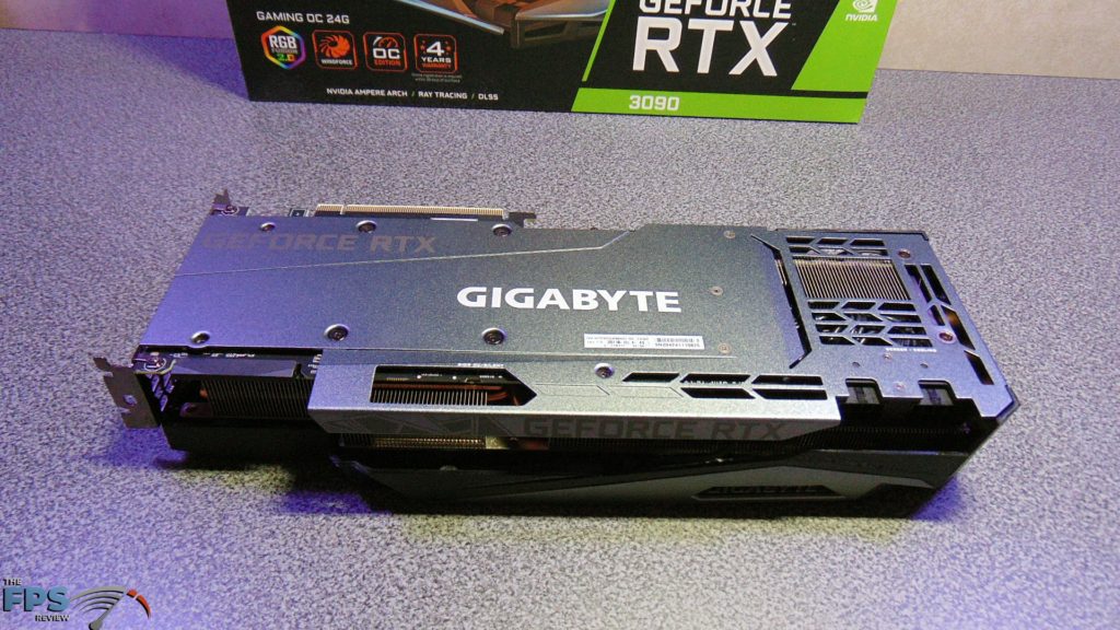 GIGABYTE GeForce RTX 3090 GAMING OC Back of Card on Table