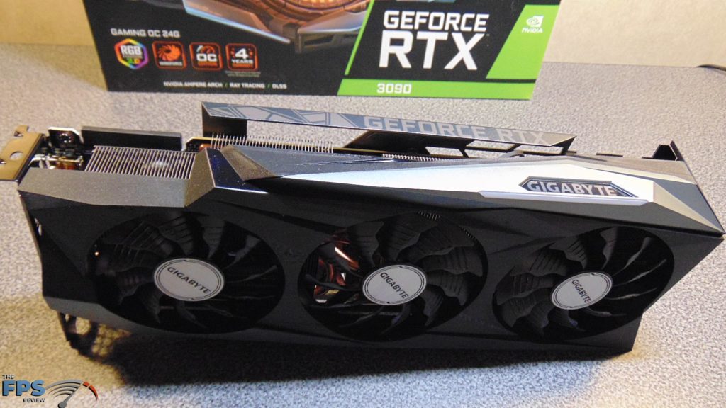 GIGABYTE GeForce RTX 3090 GAMING OC Card Sitting Up on Table