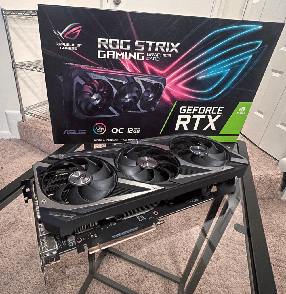 ASUS ROG STRIX GeForce RTX 3060 OC Edition Video Card and Box Front