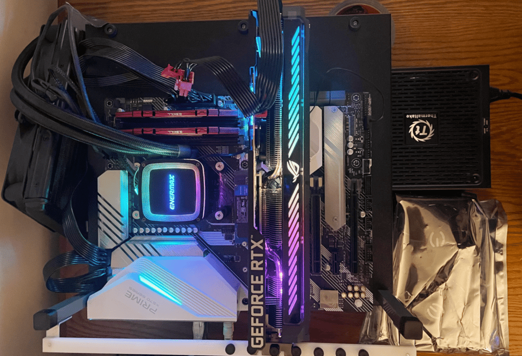 ASUS ROG STRIX GeForce RTX 3060 OC Edition Installed in System showing RGB top view