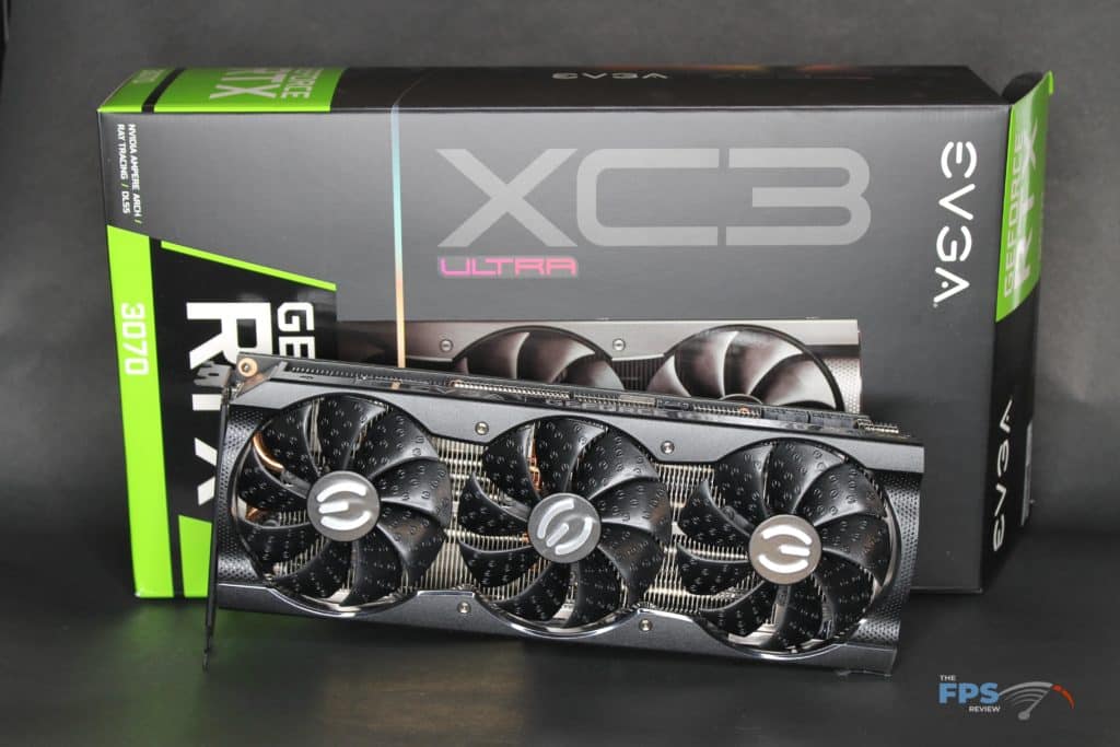 EVGA GeForce RTX 3070 XC3 ULTRA GAMING front of box and card