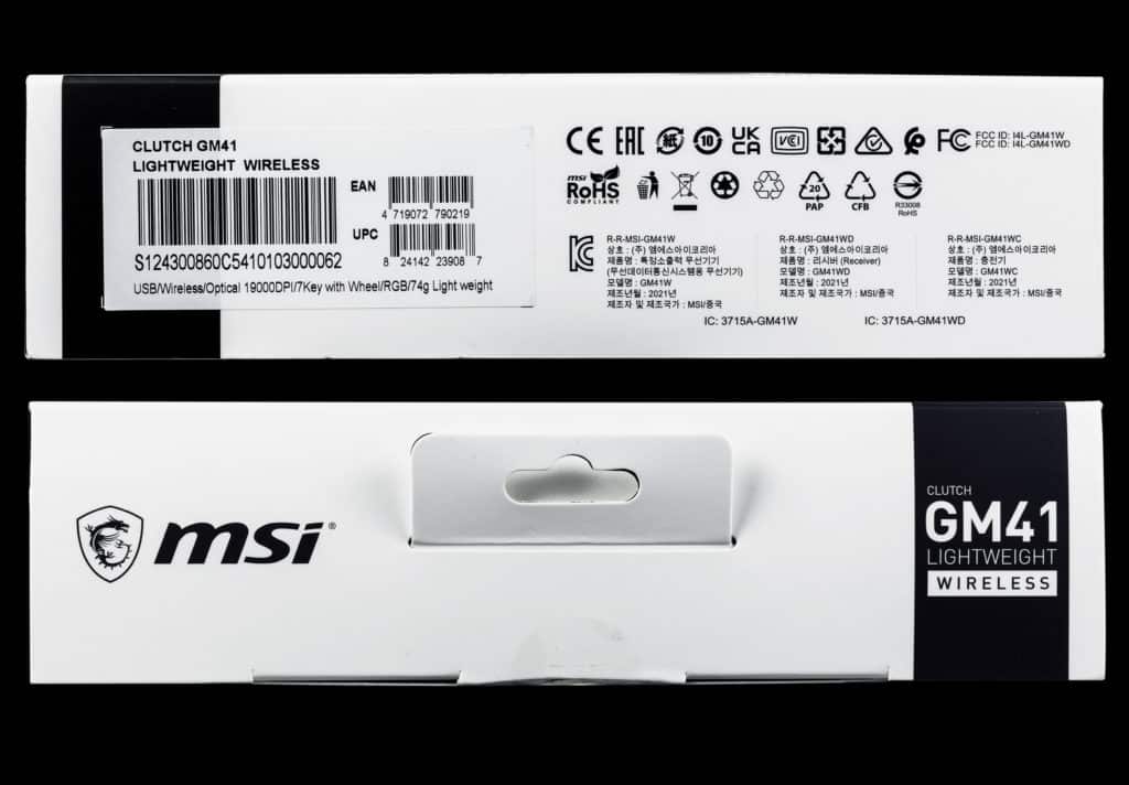 MSI CLUTCH GM41 LIGHTWEIGHT WIRELESS Top and Bottom Box Shots