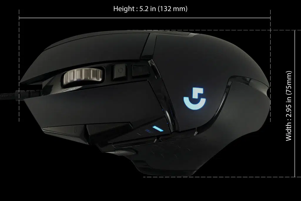 Logitech G502 HERO High Performance Gaming Mouse Height and Width size