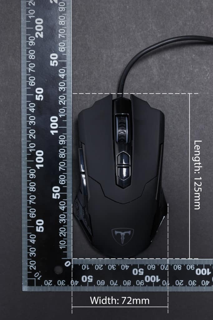 PICTEK T7 Wired Gaming Mouse Measuring Length and Width with Ruler