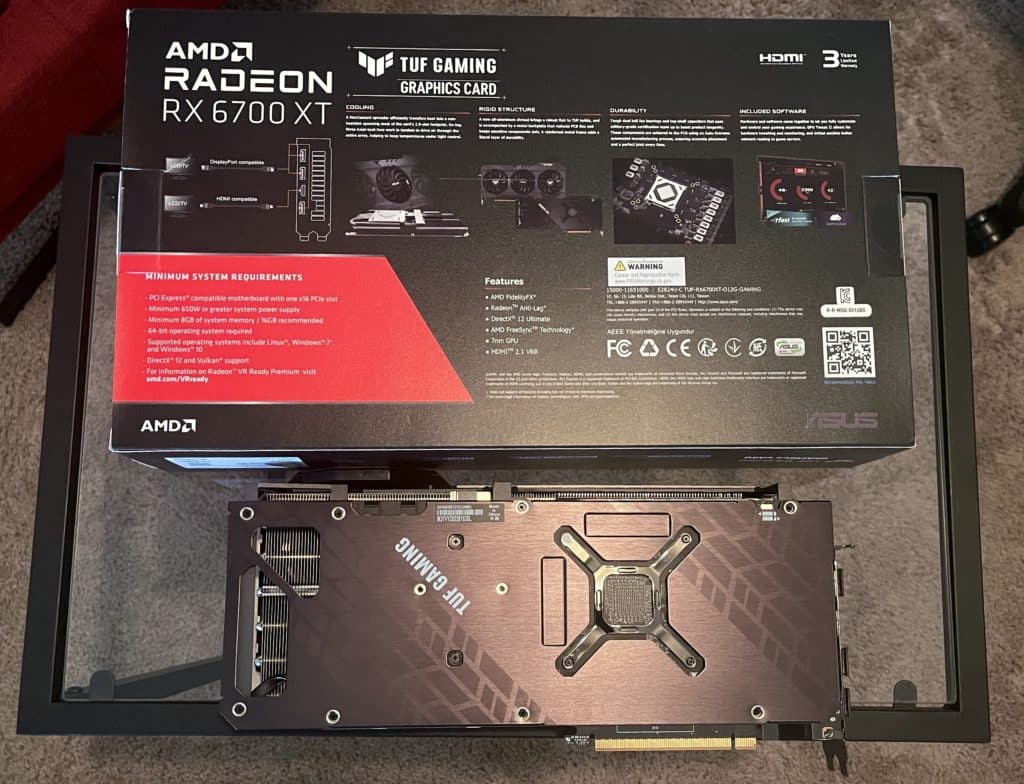ASUS TUF Gaming Radeon™ RX 6700 XT OC Edition Backplate and Rear of Box