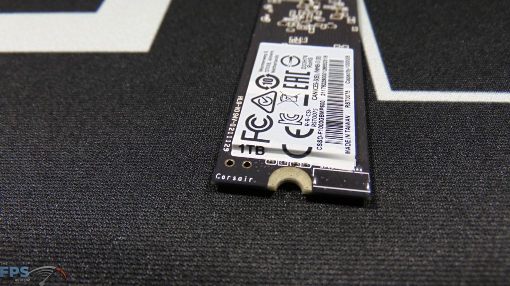 CORSAIR Force Series MP600 1TB Gen4 PCIe x4 NVMe SSD corsair logo on end of ssd