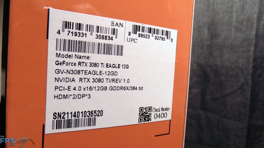 GIGABYTE GeForce RTX 3080 Ti EAGLE 12G Video Card box label