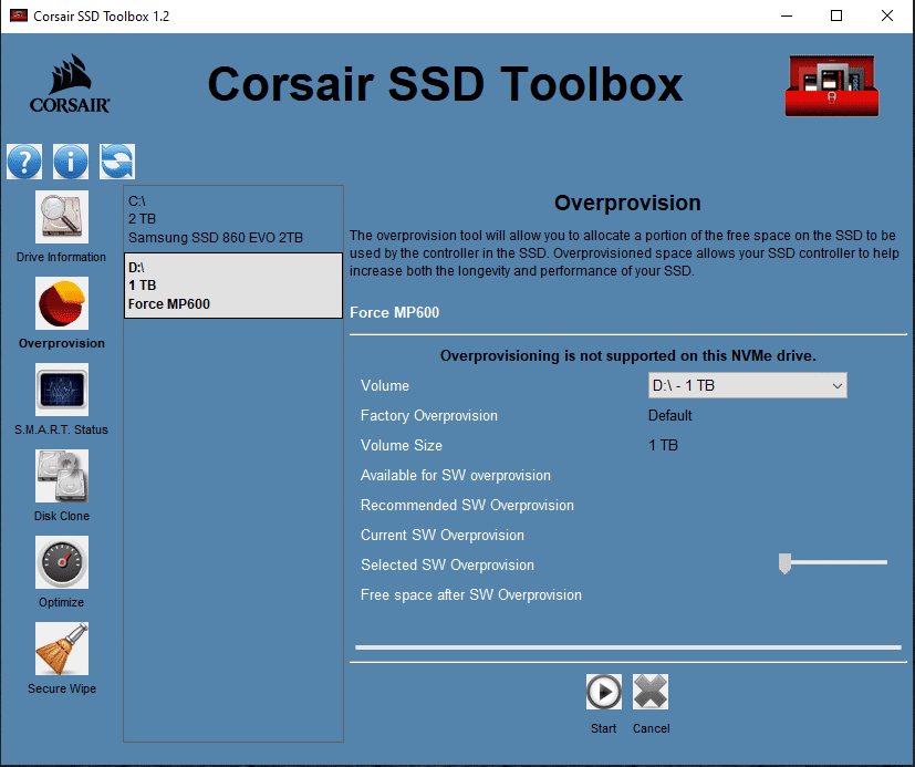 CORSAIR SSD Toolbox Overprovision
