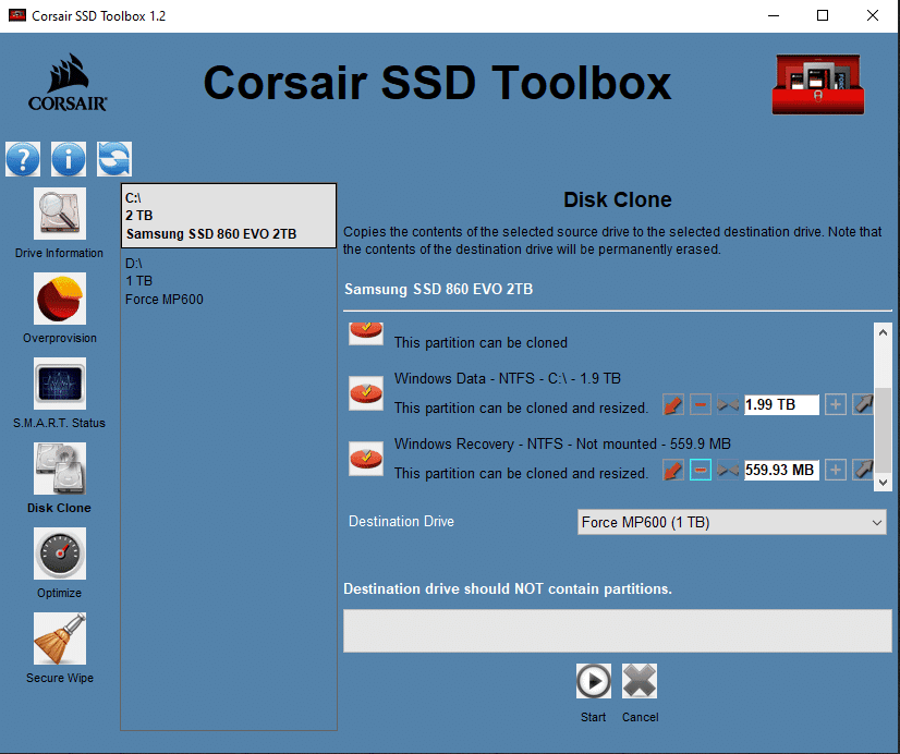 CORSAIR SSD Toolbox Disk Clone