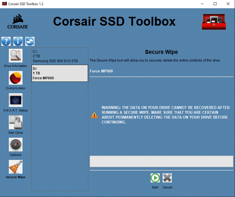 CORSAIR SSD Toolbox Secure Wipe