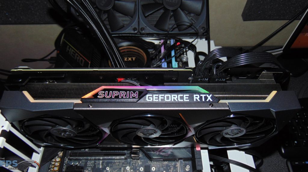 MSI GeForce RTX 3070 Ti SUPRIM X 8G Top of Video Card Installed in Computer