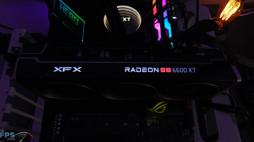 XFX SPEEDSTER MERC 308 Radeon RX 6600 XT Black Installed in system LED XFX and Radeon Logo