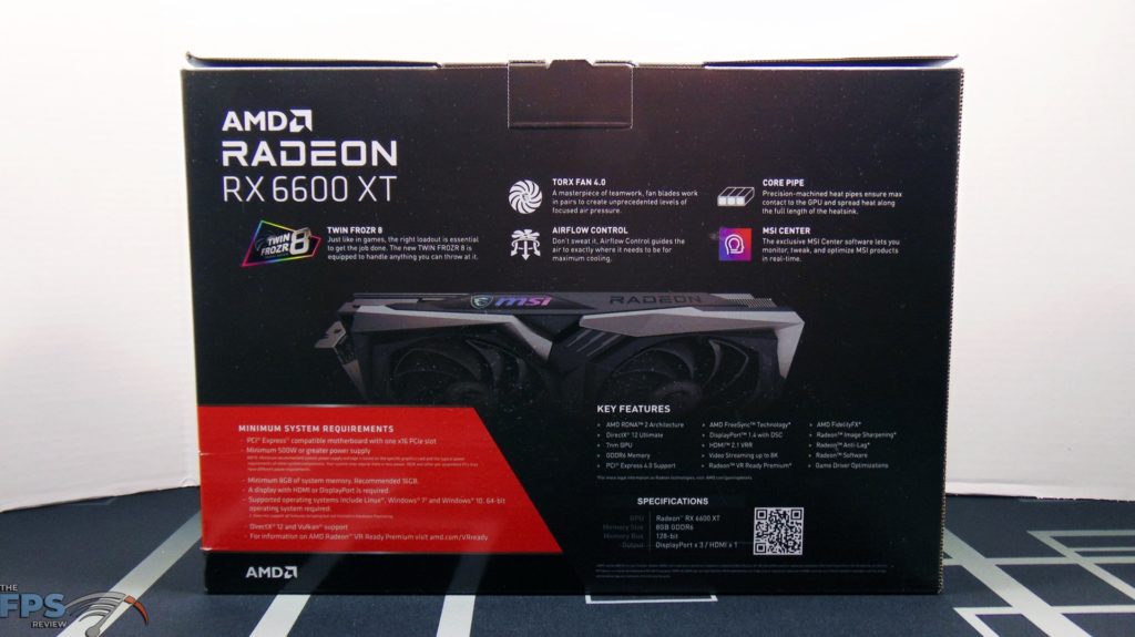 MSI Radeon RX 6600 XT GAMING X Video Card Box Back