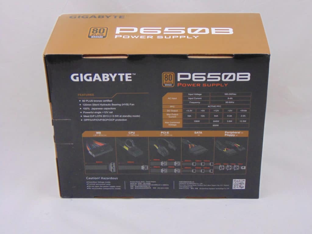 GIGABYTE P650B 650W Power Supply Box Back