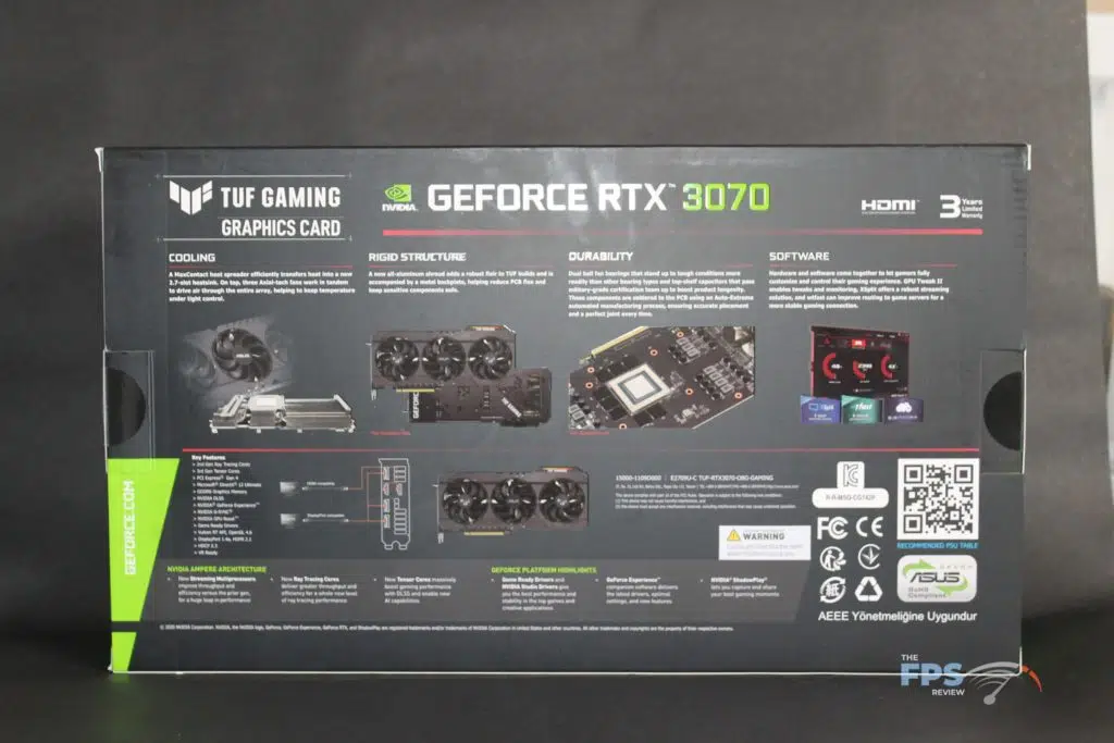 ASUS RTX 3070 TUF GAMING OC box back