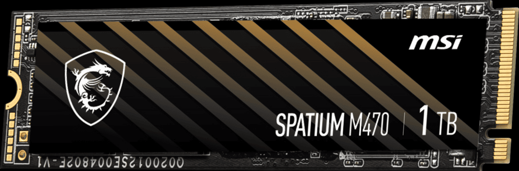 MSI SPATIUM M470 1TB PCIe 4.0 Gen4 NVMe SSD Front View Angled