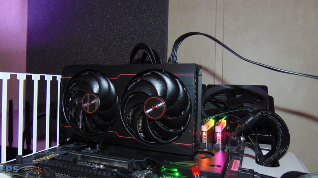 SAPPHIRE PULSE Radeon RX 6600 GAMING Video Card Angled View Installed In Computer