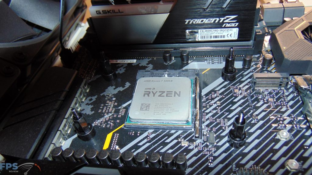 AMD Ryzen 7 5800X CPU installed in motherboard AM4 socket
