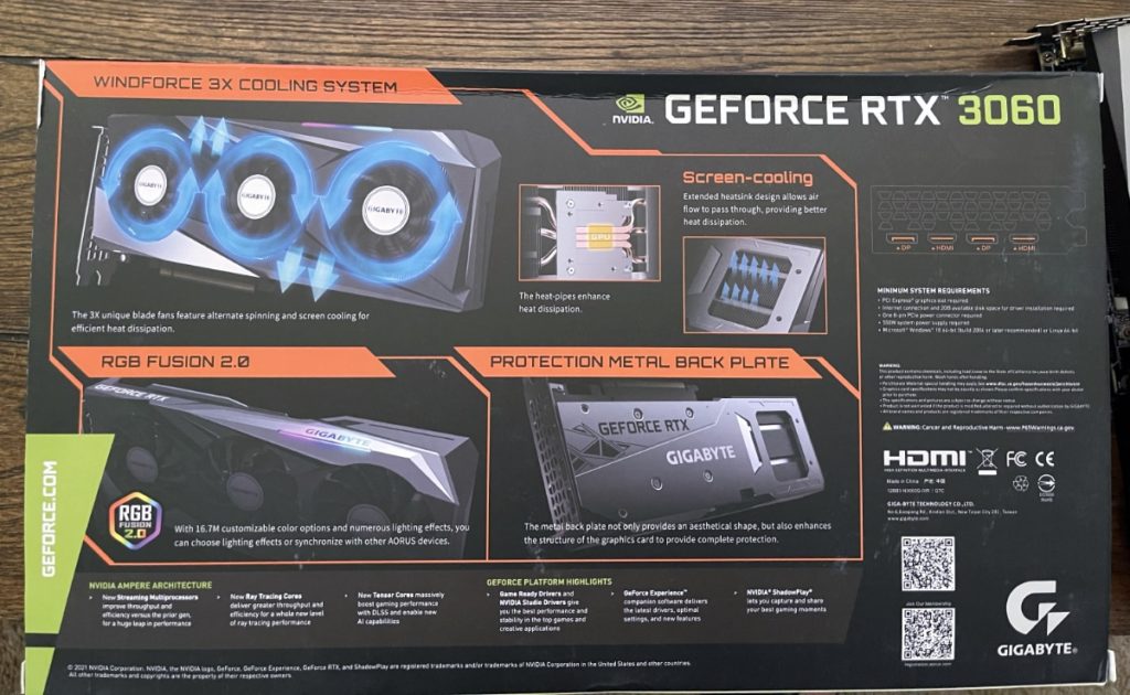 GIGABYTE GeForce RTX 3060 GAMING OC 12G Box Back