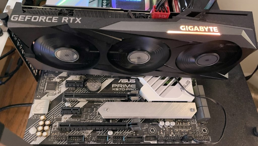 GIGABYTE GeForce RTX 3060 GAMING OC 12G Installed in Computer Top View