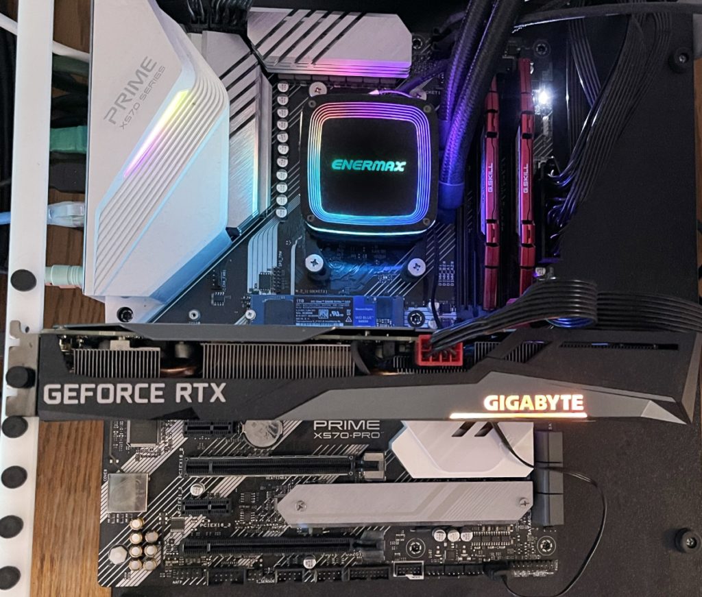GIGABYTE GeForce RTX 3060 GAMING OC 12G Installed in Computer Top View RGB Fusion 2.0