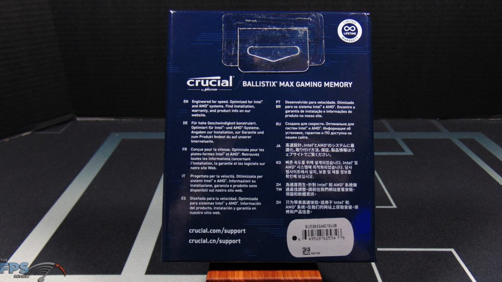 Crucial Ballistix MAX DDR4-4400 CL19 16GB RAM Kit Box Back