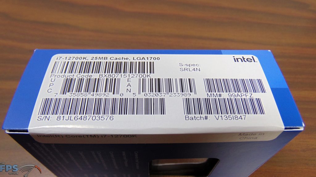 Intel Core i7-12700K CPU Box Top Showing Product Label