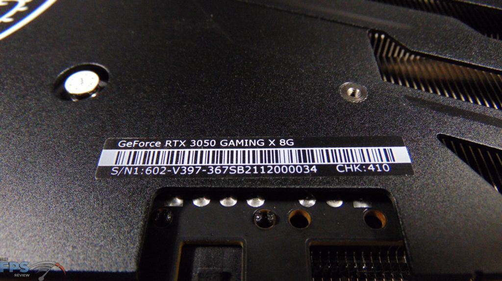 MSI GeForce RTX 3050 GAMING X Video Card Closeup of Label