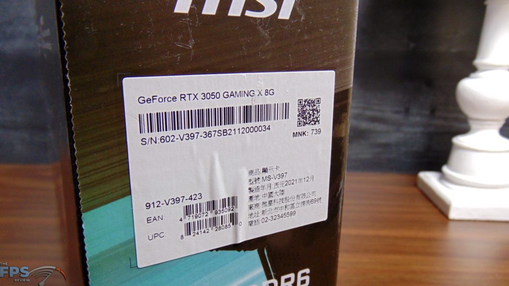 MSI GeForce RTX 3050 GAMING X Video Card Box Label