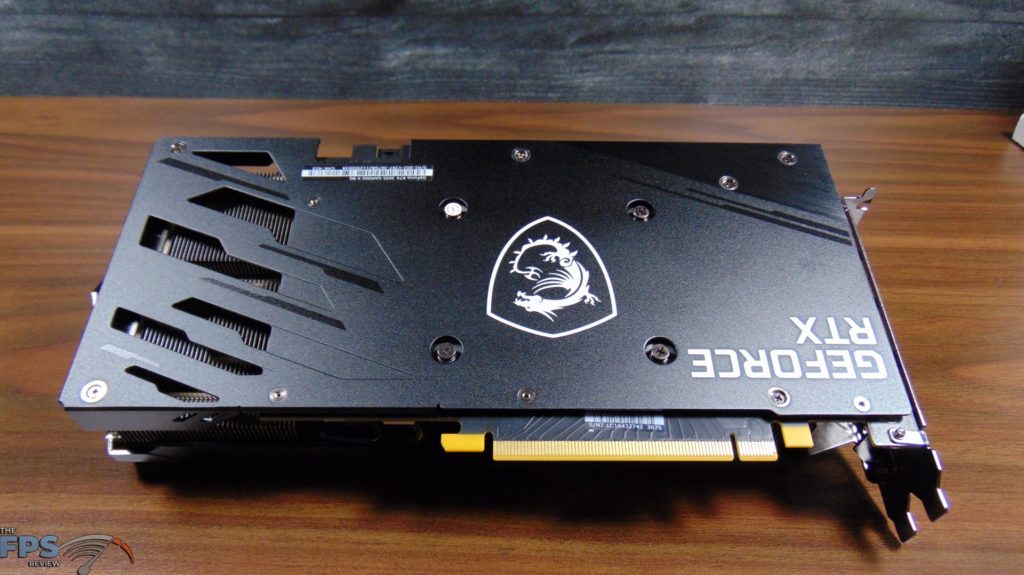 MSI GeForce RTX 3050 GAMING X Video Card Laying On Table Bottom View Upside Down