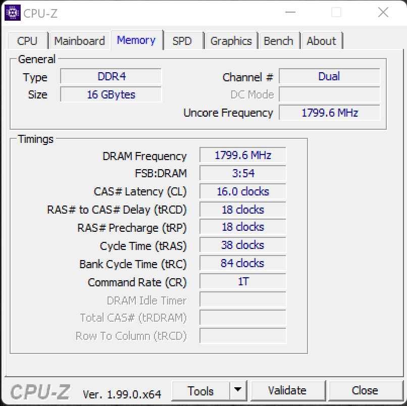 AMD Ryzen 5 5600G CPUz Memory Screenshot