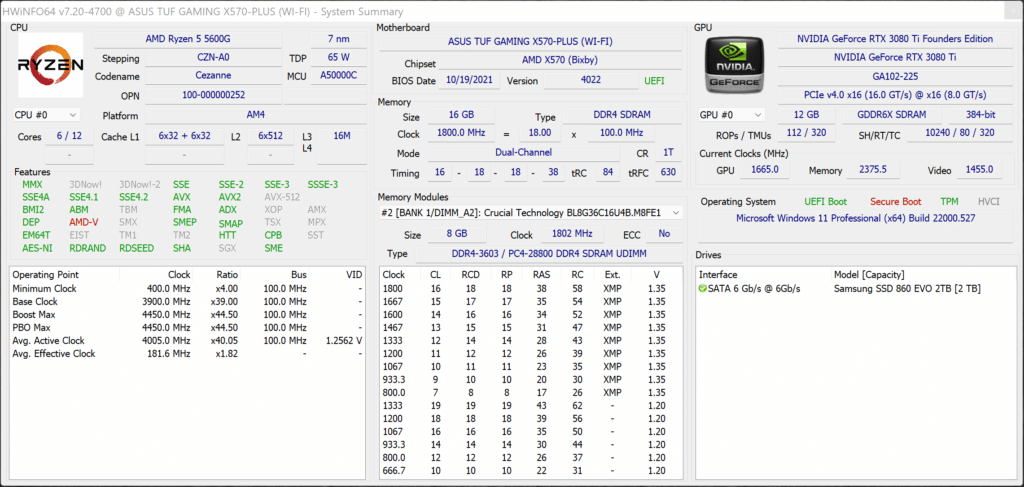 AMD Ryzen 5 5600G HWiNFO64 Screenshot