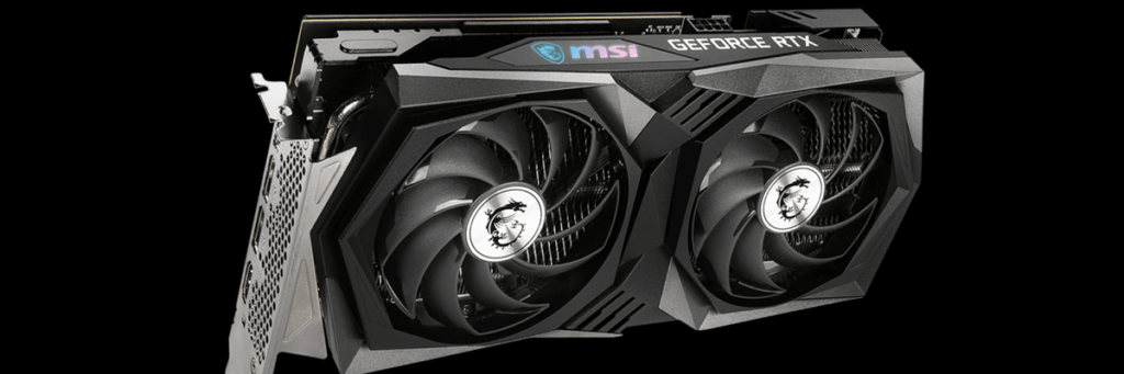 MSI GeForce RTX 3050 GAMING X Video Card Angled Down Front View on Black Background