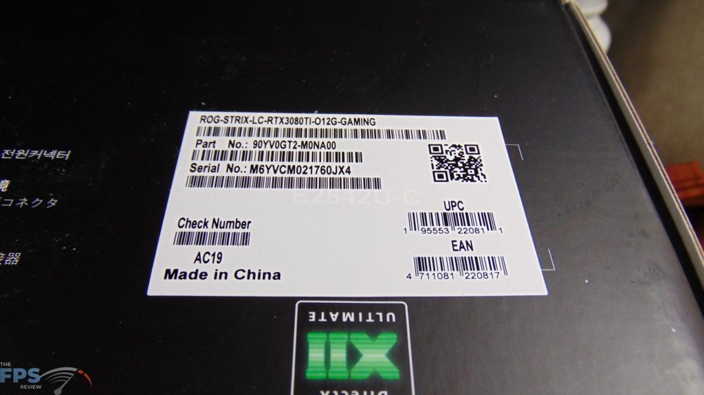 ASUS ROG STRIX LC RTX 3080 Ti O12G GAMING video card box label