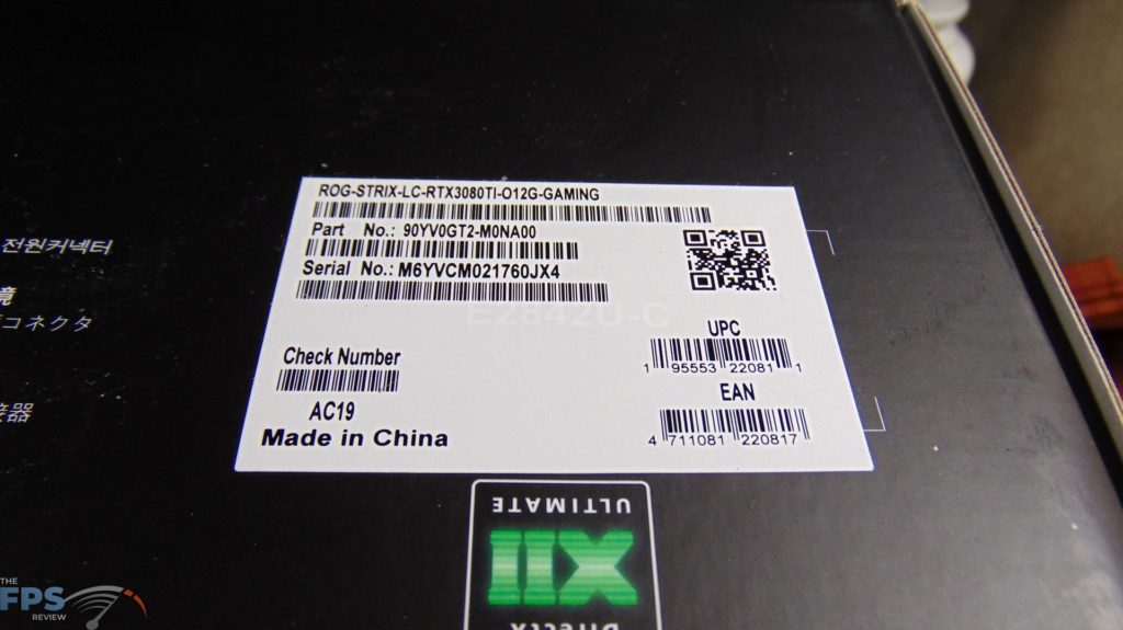 ASUS ROG STRIX LC RTX 3080 Ti O12G GAMING video card box label
